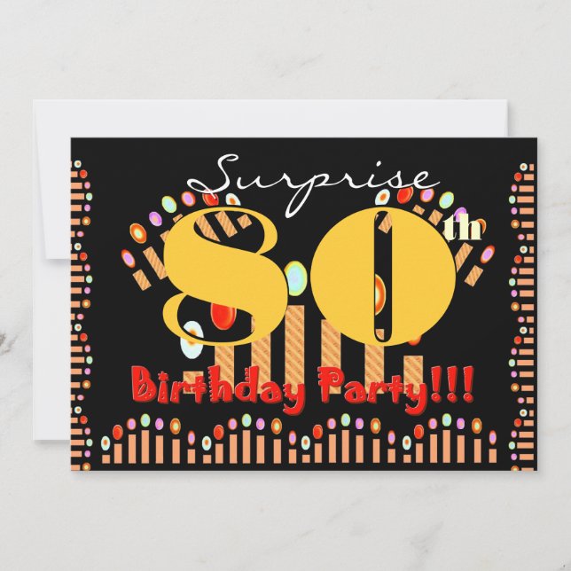 80th SURPRISE Birthday Party CandlesTemplate Invitation (Front)