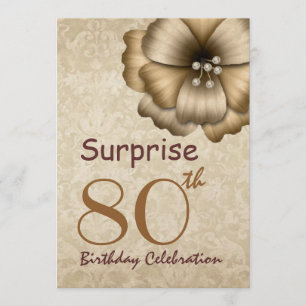 80th SURPRISE Birthday Party Gold Flower Invitation