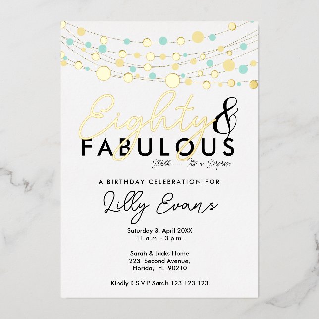 80th surprise birthday party invitation elegant  (Front)