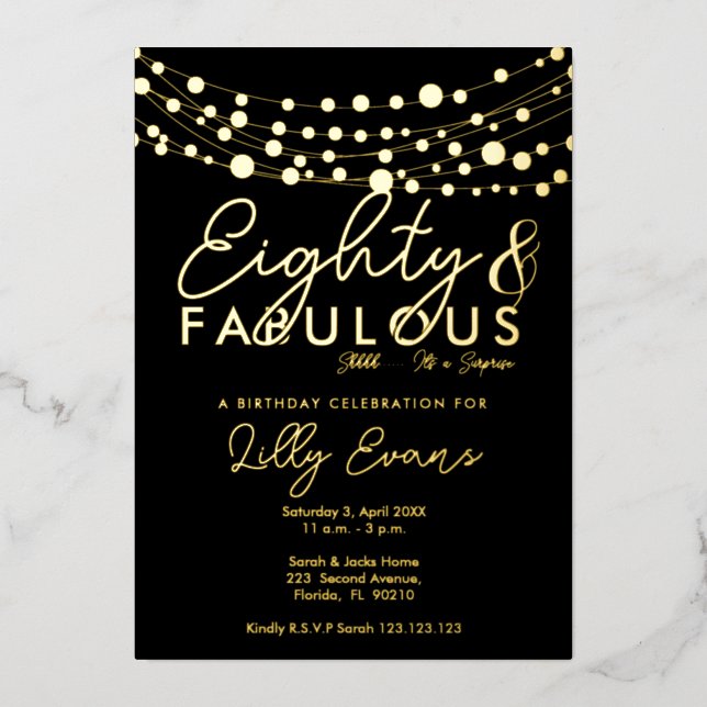 80th surprise birthday party invitation elegant  (Front)