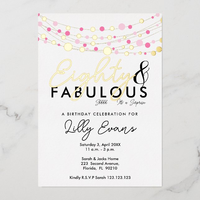 80th surprise birthday party invitation elegant  (Front)