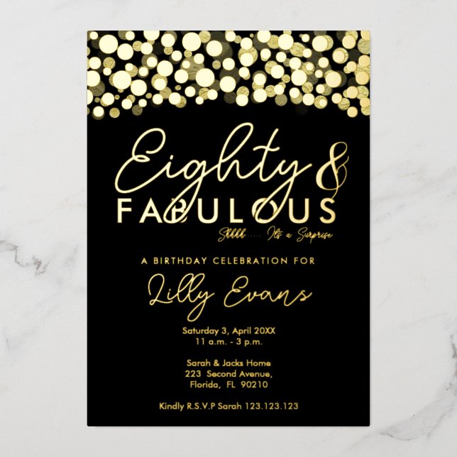 80th surprise birthday party invitation elegant  (Front)