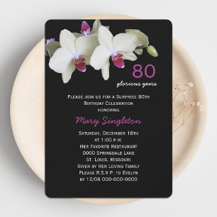 80th Surprise Birthday Party Orchids on Black Invitation