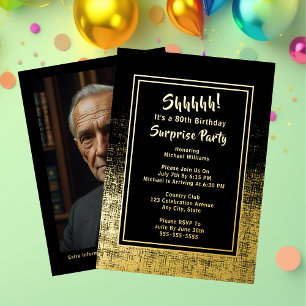 80th Surprise Birthday Photo on Back Black & Gold