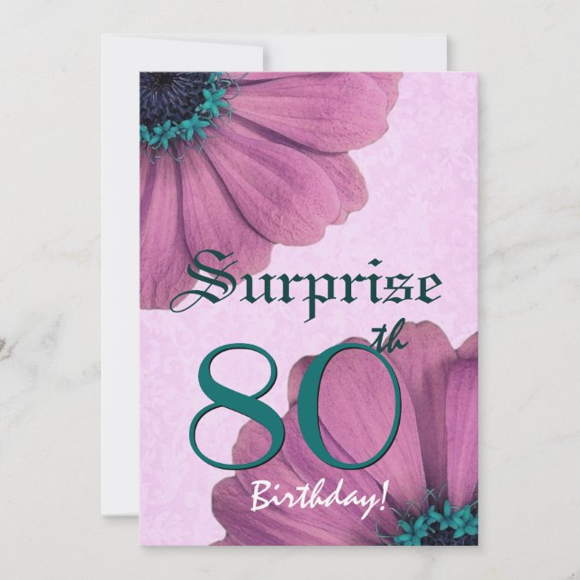 80th Surprise Birthday Pink Daisies E003 Invitation (Front)
