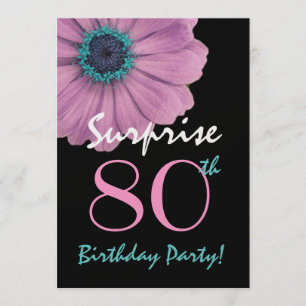 80th Surprise Birthday Pretty Pink Daisy Metallic Invitation
