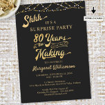 80th Surprise Birthday YEARS IN THE MAKING Lights Invitation<br><div class="desc">Invite guests to a surprise birthday party 80 YEARS IN THE MAKING with this invitation featuring a retro gold calligraphy script typography design that integrates their birth year within the design accented with string lights and your choice of background colour (shown in black). ASSISTANCE: For help with design modification or...</div>