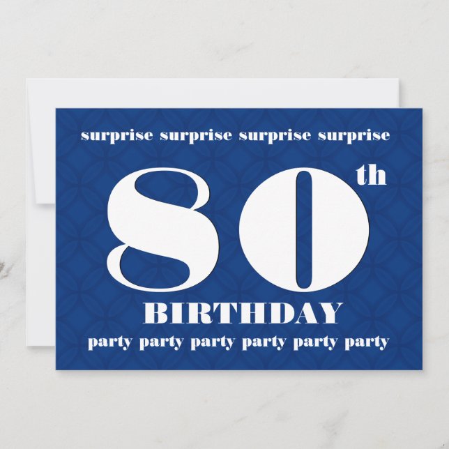 80th SURPRISE Modern Blue and White Birthday W083 Invitation (Front)