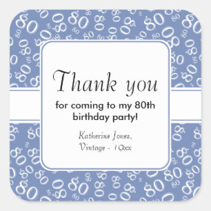 80th Thank You Black/White Birthday Number Pattern Square Sticker