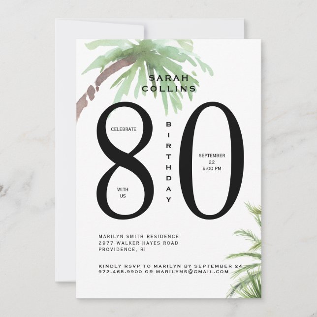 80th Tropical Birthday Party Invitation (Front)