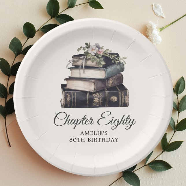 80th | Vintage Victorian Book Birthday  Paper Plate (Creator Uploaded)