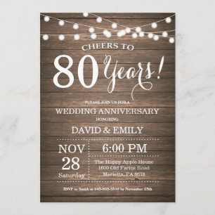 80th Wedding Anniversary Invitation Rustic Wood