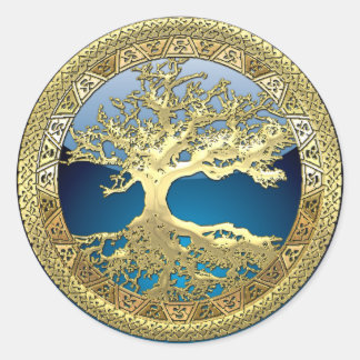 [81] Golden Celtic Tree of Life [3D] Classic Round Sticker