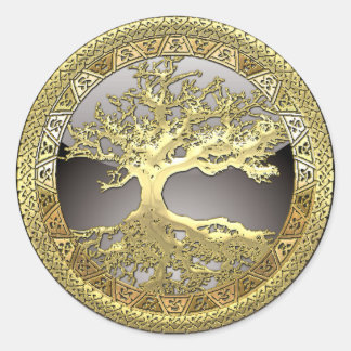 [81] Golden Celtic Tree of Life [3D] Classic Round Sticker