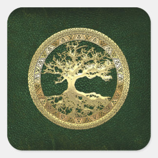 [81] Golden Celtic Tree of Life [3D] Square Sticker
