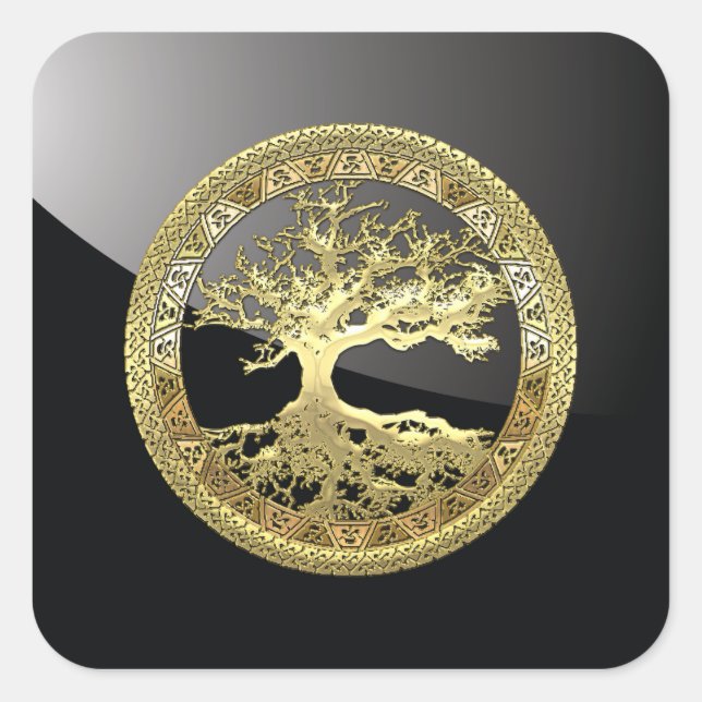 [81] Golden Celtic Tree of Life [3D] Square Sticker (Front)