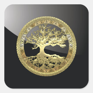 [81] Golden Celtic Tree of Life [3D] Square Sticker
