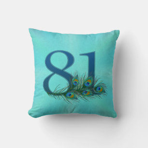 81 Peacock Feather Birthday Anniversary Elegant Cushion