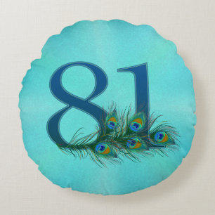 81 Peacock Feather Birthday Anniversary Elegant Round Cushion