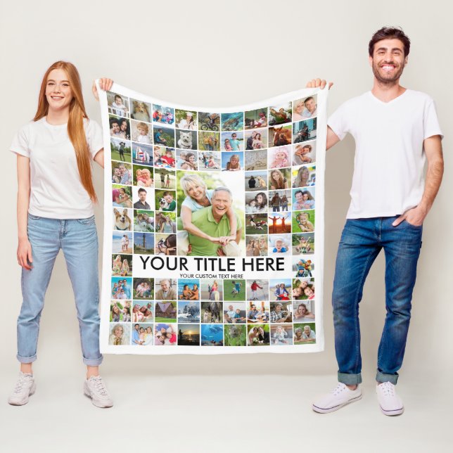 81 Photo Collage Template Personalised Your Colour Fleece Blanket (In Situ)
