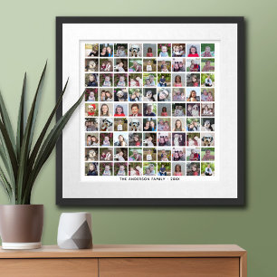 81 Square Photo Collage Grid with Text - white Poster