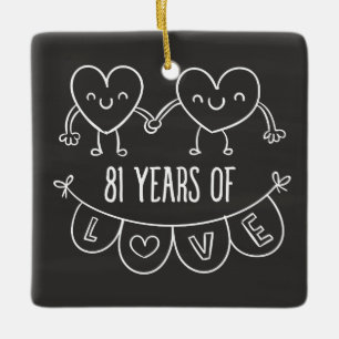 81st Anniversary Gift Chalk Hearts Ceramic Tree Decoration