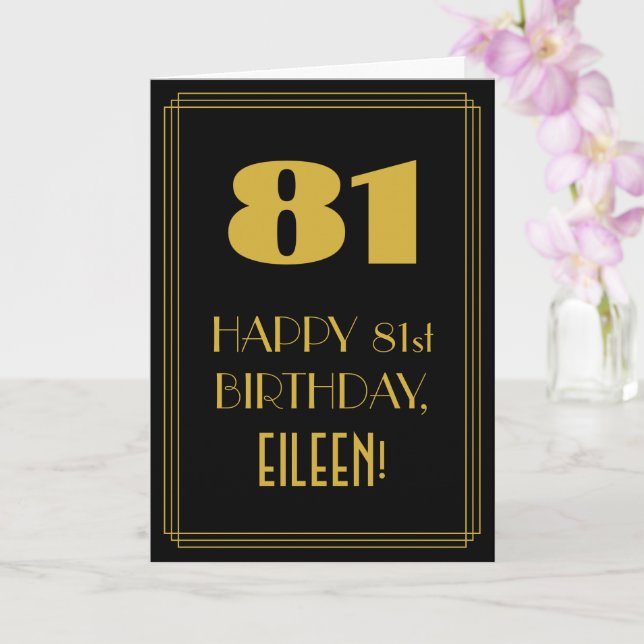 81st Birthday ~ Art Deco Inspired Look "81" & Name Card (Orchid)
