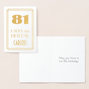 81st Birthday: Art Deco Inspired Look "81" & Name Foil Card