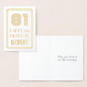 81st Birthday - Art Deco Inspired Look "81" & Name Foil Card