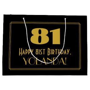 81st Birthday — Art Deco Inspired Look "81" & Name Large Gift Bag