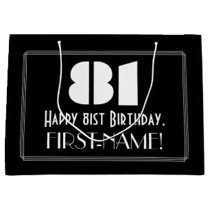 81st Birthday ~ Art Deco Inspired Look "81" + Name Large Gift Bag