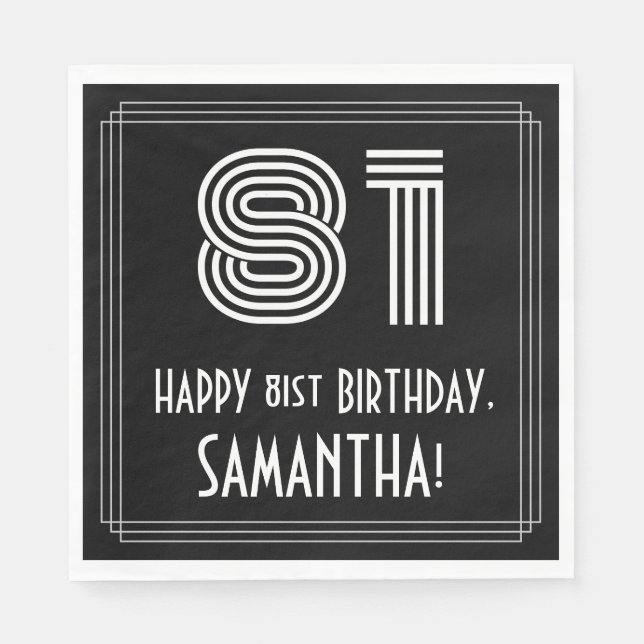 81st Birthday: Art Deco Inspired Look "81" + Name Napkin (Front)
