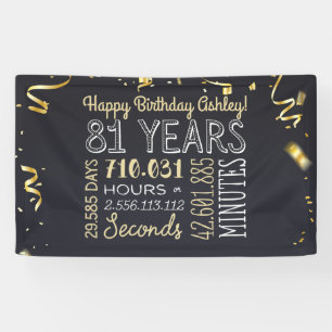 81st Birthday Banner - 81 Years in Hours Chic Gold