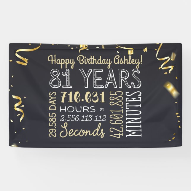81st Birthday Banner - 81 Years in Hours Chic Gold (Horizontal)