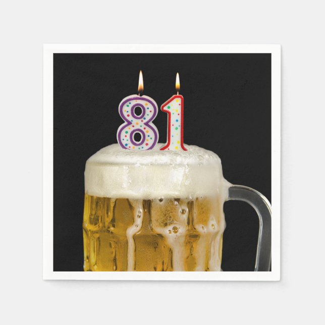 81st Birthday Beer on black Napkin (Front)