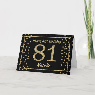 81st Birthday Black and Gold Glitter Confetti Card