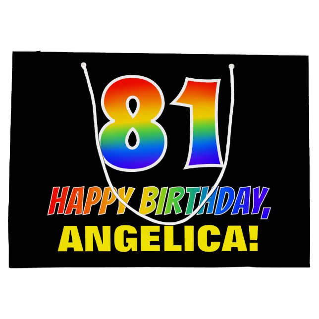 81st Birthday: Bold, Fun, Simple, Rainbow 81 Large Gift Bag (Back)