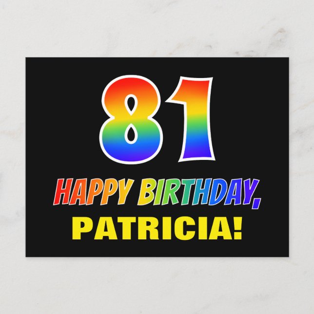 81st Birthday: Bold, Fun, Simple, Rainbow 81 Postcard (Front)
