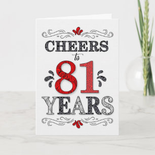 81st Birthday Cheers in Red White Black Pattern Card