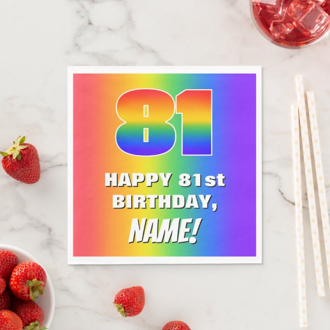81st Birthday: Colorful, Fun Rainbow Pattern # 81 Napkin (Insitu)