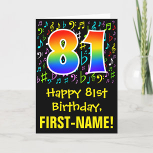 81st Birthday: Colourful Music Symbols + Rainbow 8 Card