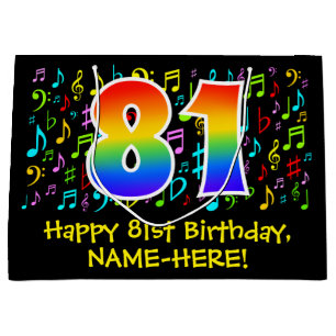 81st Birthday - Colourful Music Symbols, Rainbow 8 Large Gift Bag
