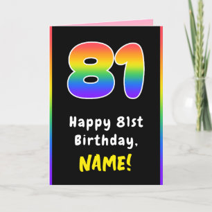81st Birthday: Colourful Rainbow # 81, Custom Name Card