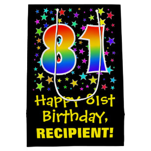 81st Birthday: Colourful Stars Pattern & Rainbow 8 Medium Gift Bag
