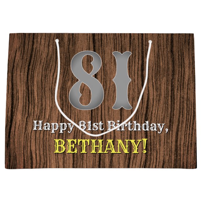 81st Birthday: Country Western Inspired Look, Name Large Gift Bag (Front)