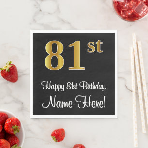 81st Birthday ~ Elegant Luxurious Faux Gold Look # Napkin