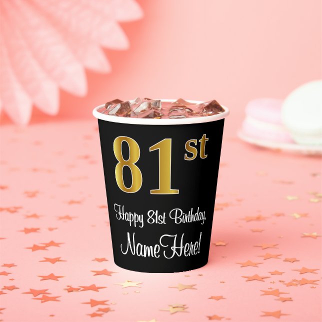 81st Birthday - Elegant Luxurious Faux Gold Look # Paper Cups (Insitu)