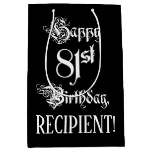 81st Birthday: Fancy, Elegant Script + Custom Name Medium Gift Bag