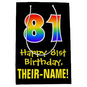 81st Birthday: Fun, Bold, Colourful, Rainbow "81" Medium Gift Bag