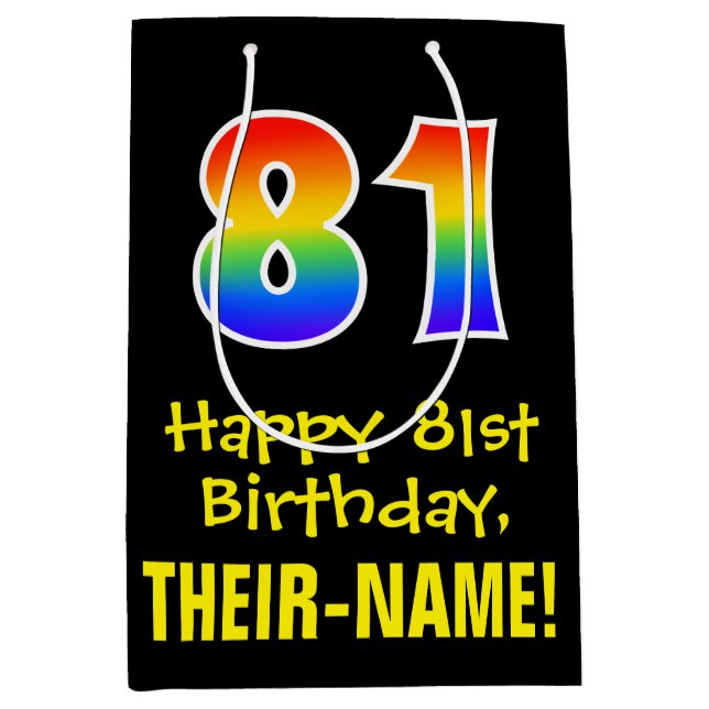 81st Birthday: Fun, Bold, Colourful, Rainbow "81" Medium Gift Bag (Front)